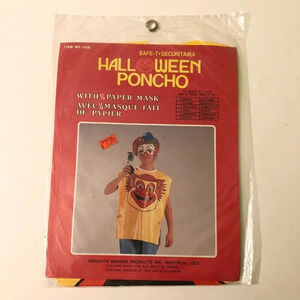Vintage 80s Halloween Poncho Clown  Child Costume Paper Mask Norben Tawain